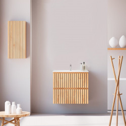 Feel Your Bath, Mueble Suspendido 60 cm, Color Roble Nórdico con 2 Cajones Soft Close y Encimera de Cerámica Blanca Integrada – Serie TIGER