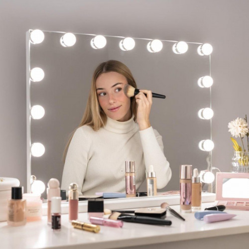 Flamingueo Kim Espejo de Maquillaje con Luz 15 LED de 3 Modos de Intensidad Ajustable Blanco
