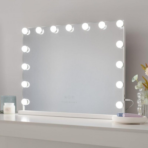 Flamingueo Kim Espejo de Maquillaje con Luz 15 LED de 3 Modos de Intensidad Ajustable Blanco