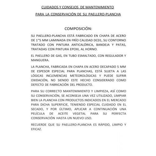 FLORES CORTES - 33704 - Paellero Plancha Mediano para Gas