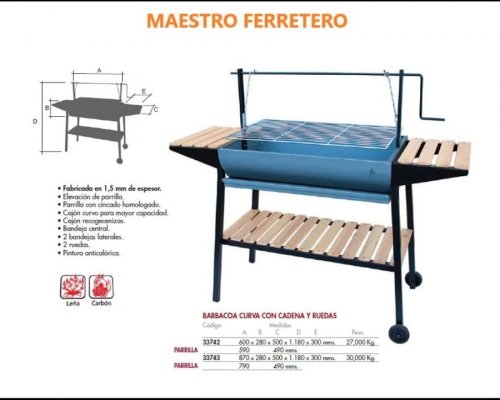 Flores Cortes 33743 Barbacoa Curva con Cadenas Ruedas 800 Para Carbón y Leña