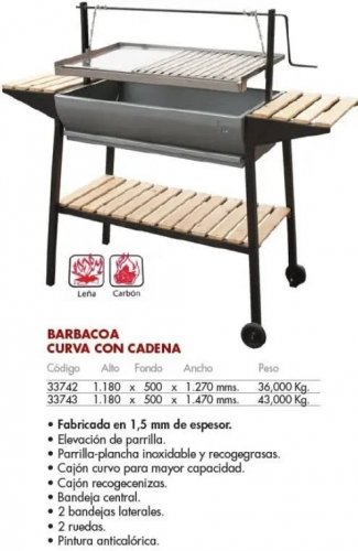 Flores Cortes 33743 Barbacoa Curva con Cadenas Ruedas 800 Para Carbón y Leña