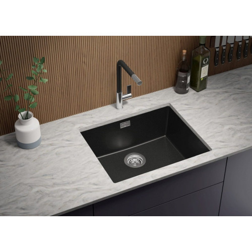 Fregadero bajo Encimera Todo Negro 56x47cm, Cocina 1 Seno + Sifón, Granito al mueble 60cm - London PRIMAGRAN