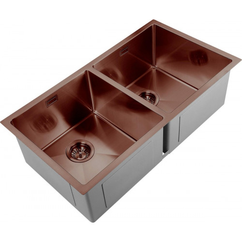 Fregadero cocina Andemen Neptuno sobre/bajo encimera/enrasado 2 senos con sifón 83.8x45.7 cm acero inox mueble a partir de 90 cm