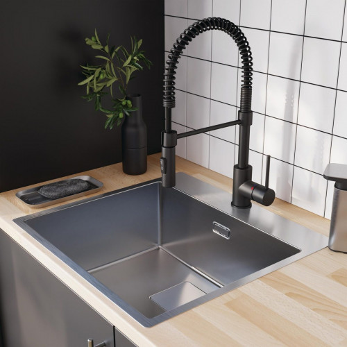 Fregadero cocina Delinia Loft sobre encimera 1 seno con sifón 51.5x55 cm acero inox mueble a partir de 60 cm