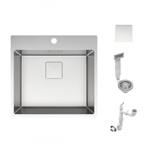 Fregadero cocina Delinia Loft sobre encimera 1 seno con sifón 51.5x55 cm acero inox mueble a partir de 60 cm