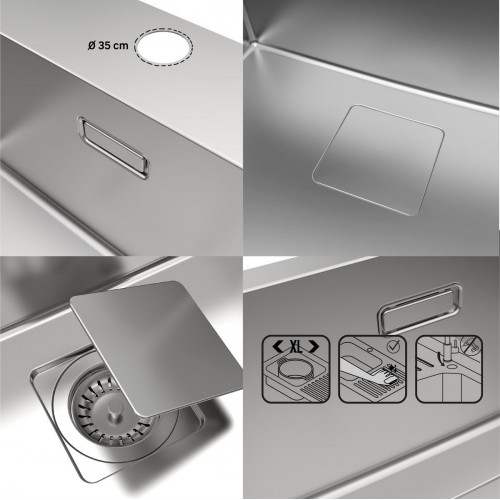 Fregadero cocina Delinia Loft sobre encimera 1 seno con sifón 51.5x55 cm acero inox mueble a partir de 60 cm
