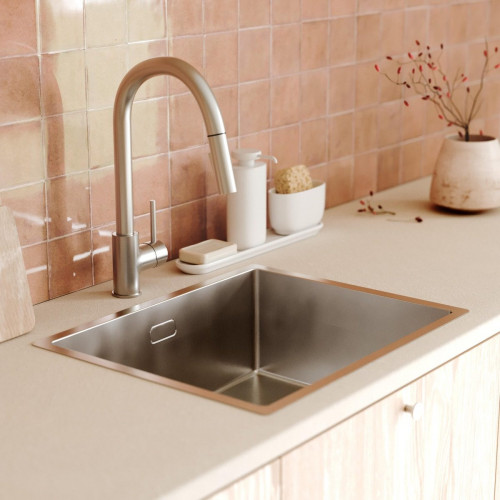 Fregadero cocina Delinia Michigan sobre/bajo encimera 1 seno con sifón 45x55 cm acero inox mueble a partir de 60 cm