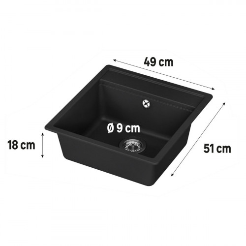 Fregadero cocina Delinia Onega sobre encimera 1 seno con sifón 49x51 cm cuarzo negro mueble a partir de 45 cm
