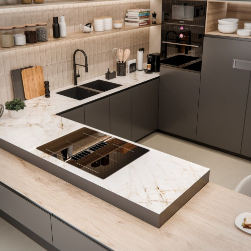 Fregadero cocina Interbany Norte bajo encimera 2 senos 74.5x42.4 cm cuarzo negro mueble a partir de 80 cm