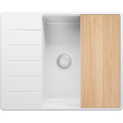 Fregadero Cocina Todo Blanco 62x50cm, Granito 1 Seno + Sifón + Tabla de cortar, Sobre encimera al mueble 50cm - Copenhague PRIMAGRAN