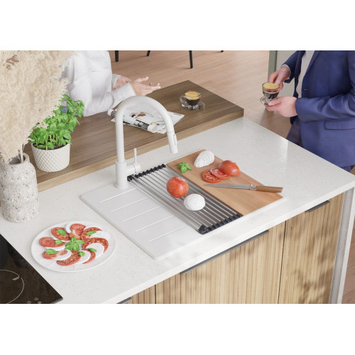 Fregadero Cocina Todo Blanco 62x50cm, Granito 1 Seno + Sifón + Tabla de cortar, Sobre encimera al mueble 50cm - Copenhague PRIMAGRAN