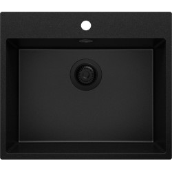 Fregadero Cocina Todo Negro 58x50cm, Granito 1 Seno + Sifón, Sobre encimera al mueble 60cm - Riga PRIMAGRAN