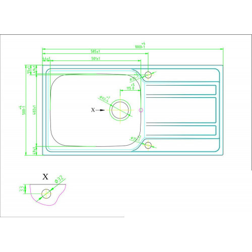 Fregadero inoxidable Lyell 1 seno + escurridor 100x50cm