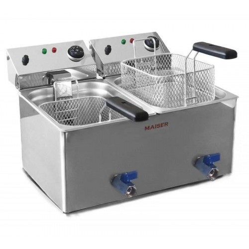 Freidora de 8+8 litros con grifo Maiser