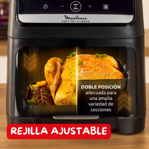 Freidora de Aire Moulinex Easy Fry Silence EZ846, Rejilla de Cocción de 2 Niveles, 10 Programas Negro