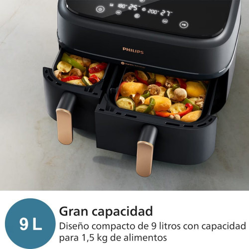 Freidora de aire Phjilips S3000 con doble cesta y 9 litros Negro / Cobre