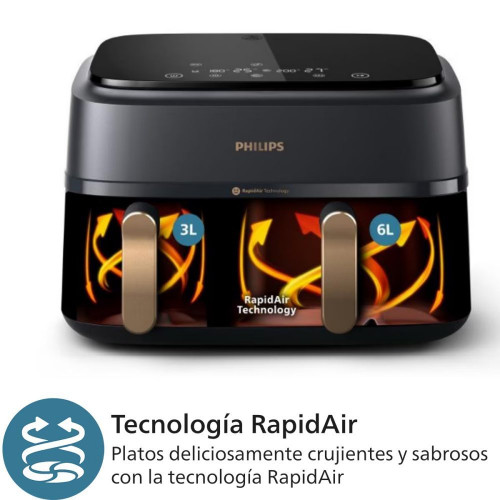 Freidora de aire Phjilips S3000 con doble cesta y 9 litros Negro / Cobre