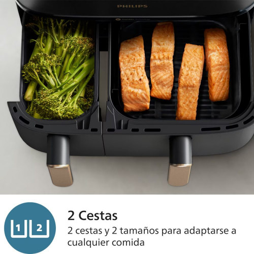Freidora de aire Phjilips S3000 con doble cesta y 9 litros Negro / Cobre