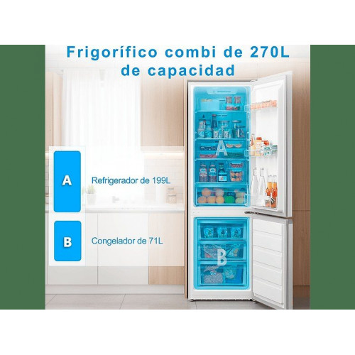 Frigorífico combi - Midea MDRB380FGE01A, No Frost, 180 cm Altura, 270 l, Control Electrónico, 4 Estrellas, Blanco