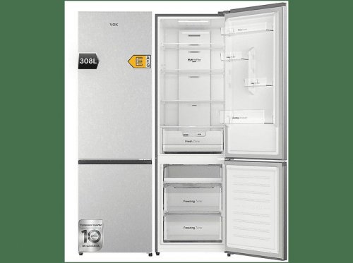 Frigorífico combinado - VOK EVR-308NCEI, Compresor Inverter, No Frost, Altura 185,5 cm, Capacidad 308 l, Inox
