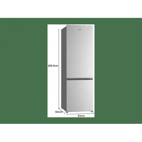 Frigorífico combinado - VOK EVR-308NCEI, Compresor Inverter, No Frost, Altura 185,5 cm, Capacidad 308 l, Inox