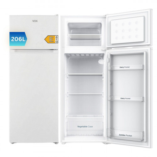 Frigorífico 2 Puertas VOK, EVR-206DEW 206 L, 145 cm, Blanco
