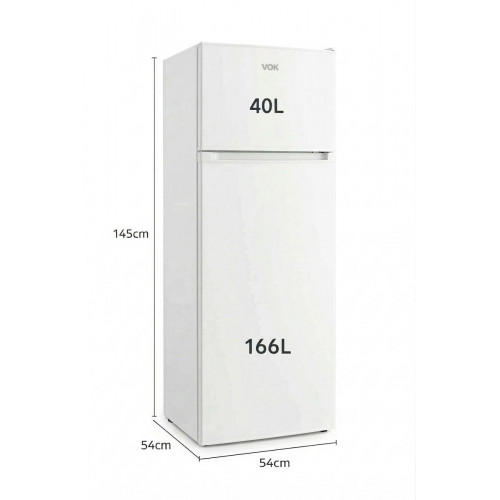 Frigorífico 2 Puertas VOK, EVR-206DEW 206 L, 145 cm, Blanco