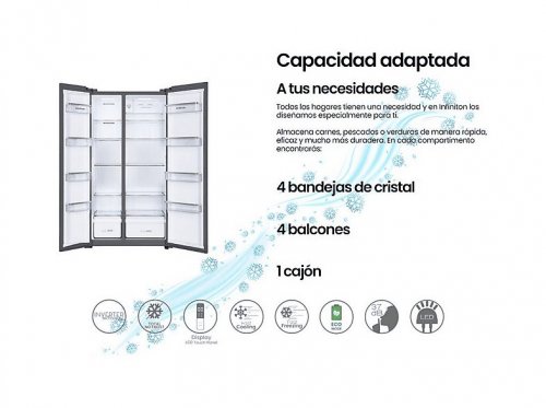 Frigorifico americano - INFINITON SBS-A174I, No Frost, Altura 176,8 cm, Capacidad 505 l, Inox
