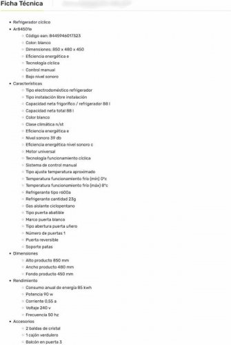 Frigorífico Aspes ar84501e