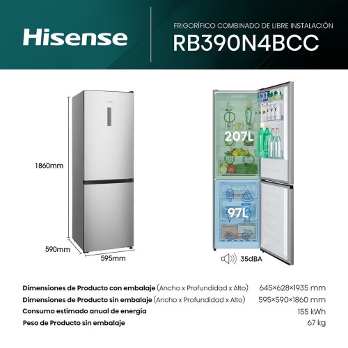 Frigorifico combi Hisense No Frost, Multi Air Flow - RB390N4BCC Inox