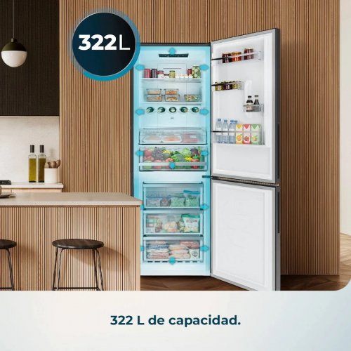 Frigorífico Combi Total No Frost de 322L Bolero CoolMarket Combi 322i WD Inox E. 185,5x59,5cm Cecotec