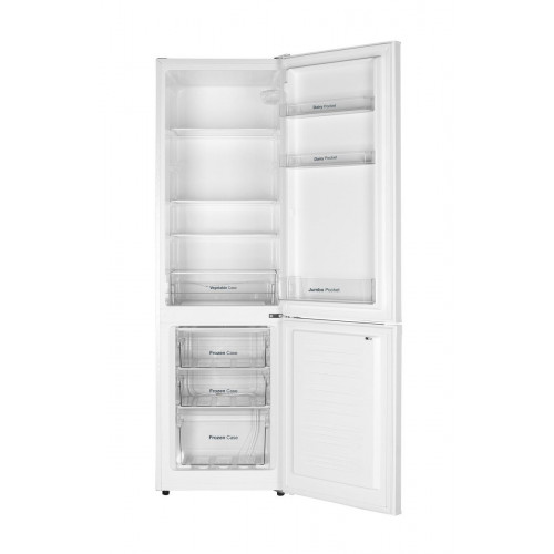 Frigorífico Combi VOK de 244L - 180 cm, Clase E, Cajón Fresh, Luz LED, Puertas Reversibles, Estanterias de Cristal Reforzado, Blanco, EVR-244DEW