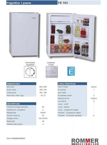Frigorífico Rommer FE103 E Blanco