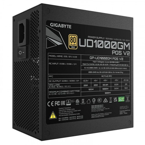 Fuente de Alimentación GIGABYTE 1000W 80 PLUS Gold UD1000GM PG5 V2 Modular PCIe Gen 5.1 ATX 3.1