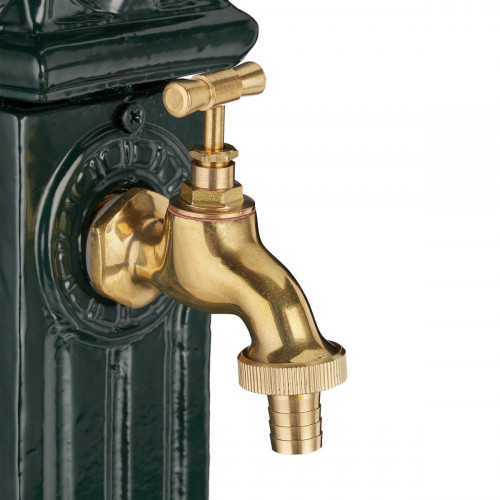 Fuente de jardín de pie con columna, grifo y pila de aluminio fundido, estilo antiguo, verde oscuro y dorado, 80 x 28 x 32 cm, Relaxdays