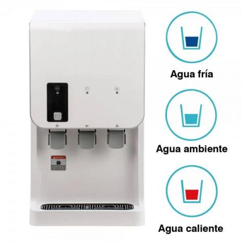Fuente dispensador de agua descalcificador y osmosis inversa de sobremesa con agua caliente