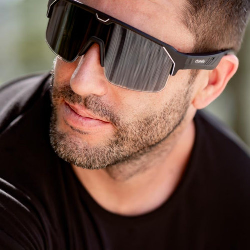 Gafas de Sol Unisex Music Shield Slider HVL Smoke Matte Black Chamelo Negro mate
