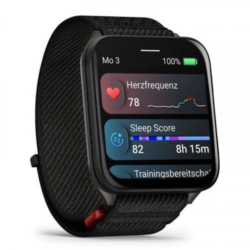 Garmin Venu X1 Caja de titanio Gris Correa de nailon ComfortFit Negro