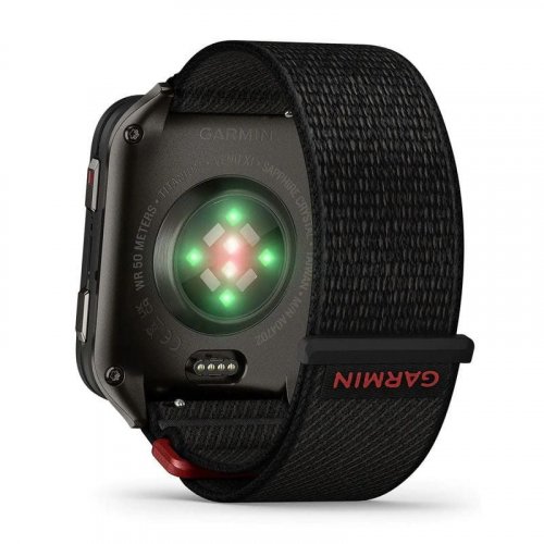 Garmin Venu X1 Caja de titanio Gris Correa de nailon ComfortFit Negro