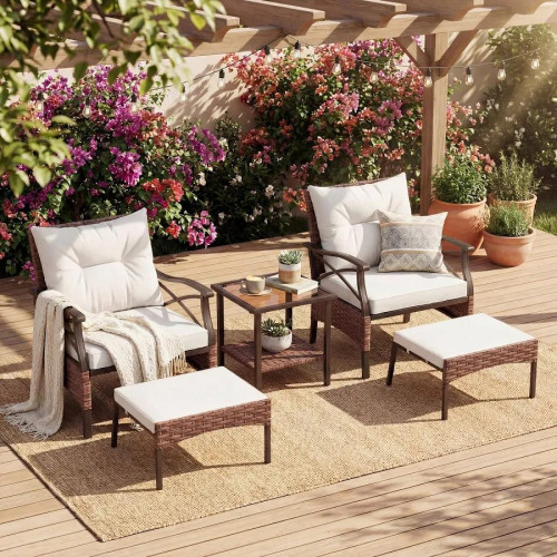 Giantex conjunto mesa y sillas jardin 5 piezas de ratán,1 mesa auxiliar de vidrio templado