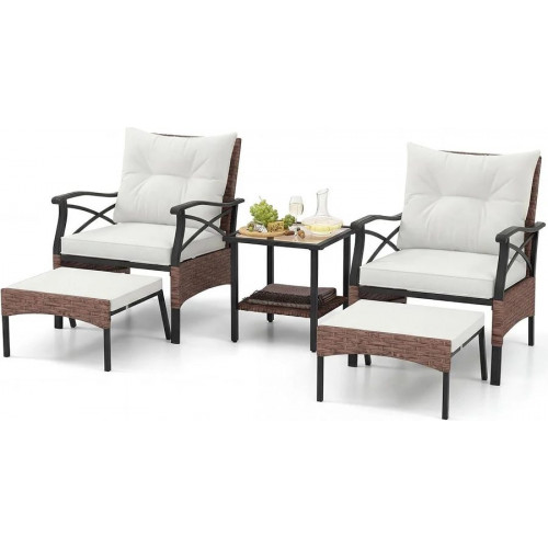 Giantex conjunto mesa y sillas jardin 5 piezas de ratán,1 mesa auxiliar de vidrio templado