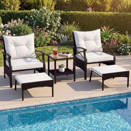 Giantex conjunto mesa y sillas jardin 5 piezas de ratán,1 mesa auxiliar de vidrio templado