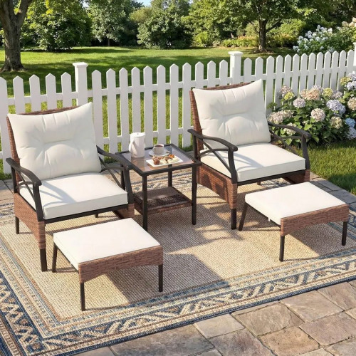 Giantex conjunto mesa y sillas jardin 5 piezas de ratán,1 mesa auxiliar de vidrio templado