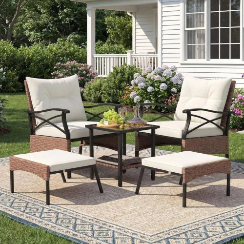 Giantex conjunto mesa y sillas jardin 5 piezas de ratán,1 mesa auxiliar de vidrio templado