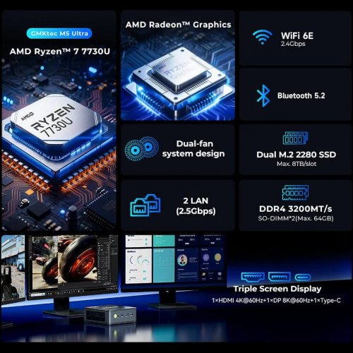 GMKtec M5 Ultra AMD Ryzen 7 7730U 1TB SSD Windows