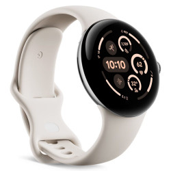 Google Pixel Watch 3 45mm, Caja de aluminio color plata pulida y correa deportiva color porcelana, Wi-Fi Smartwatch Plata / Blanco
