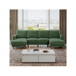Gran sofá de esquina panorámico - 4 plazas - chaise longue 109cm - de pana - 269x140x86 - Verde