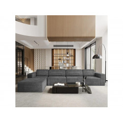 Gran Sofá Modular 4 plazas en Pana, con pouf y 4 cojines, 404x202x82cm, Gris