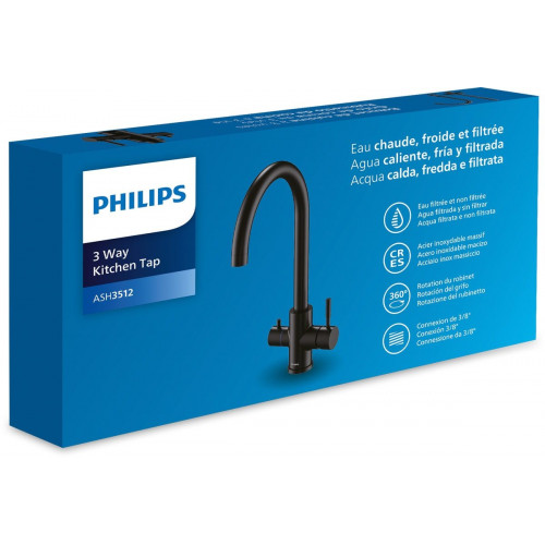 Grifo de cocina caño alto osmosis 3 vías PHILIPS ASH3512/10 negro mate